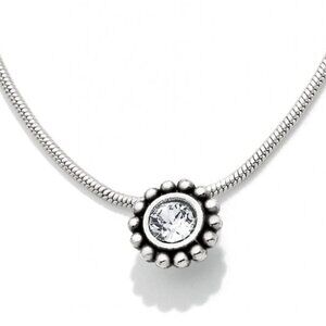 Brand New Brighton Twinkle Petite Round Silver Necklace with April Birthstone
